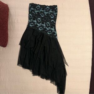 TD4 Strapless Asymmetrical Tulle Dress Vintage Party Whimsigoth